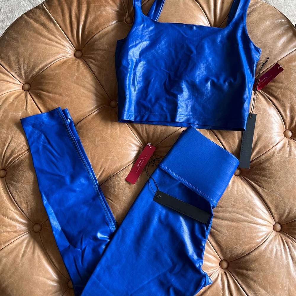 SET - Carbon38 Shiny Royal Blue High-Rise Leggings and top - Picture 5 of 9